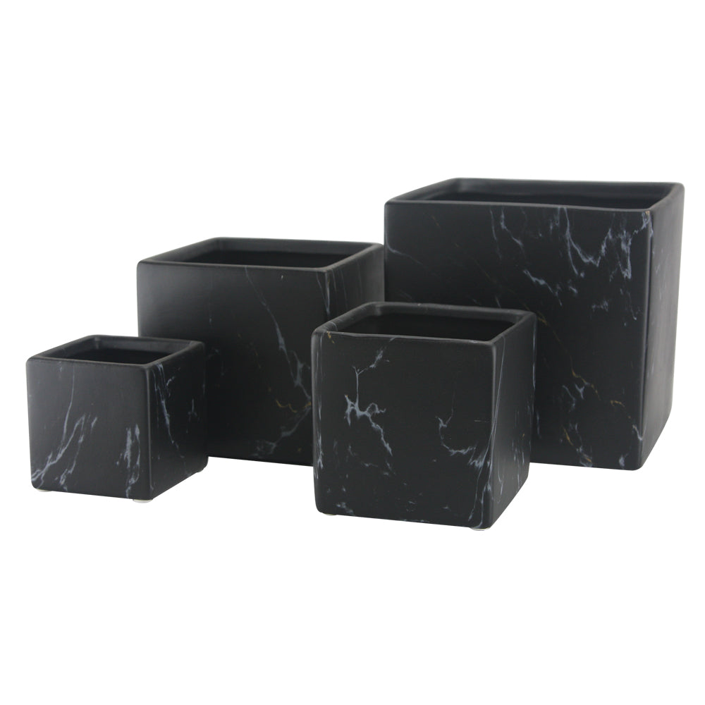 black marble plant pot Square Indoor Ceramic Marble Pot, Small / White by Galore Home
