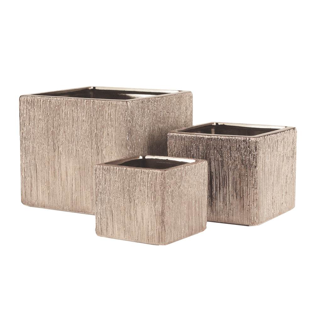 Etched Metallic Copper - Modern Ceramic Planters | Unlimited Containers | Wholesale Decorative Ceramic Planters For Florists