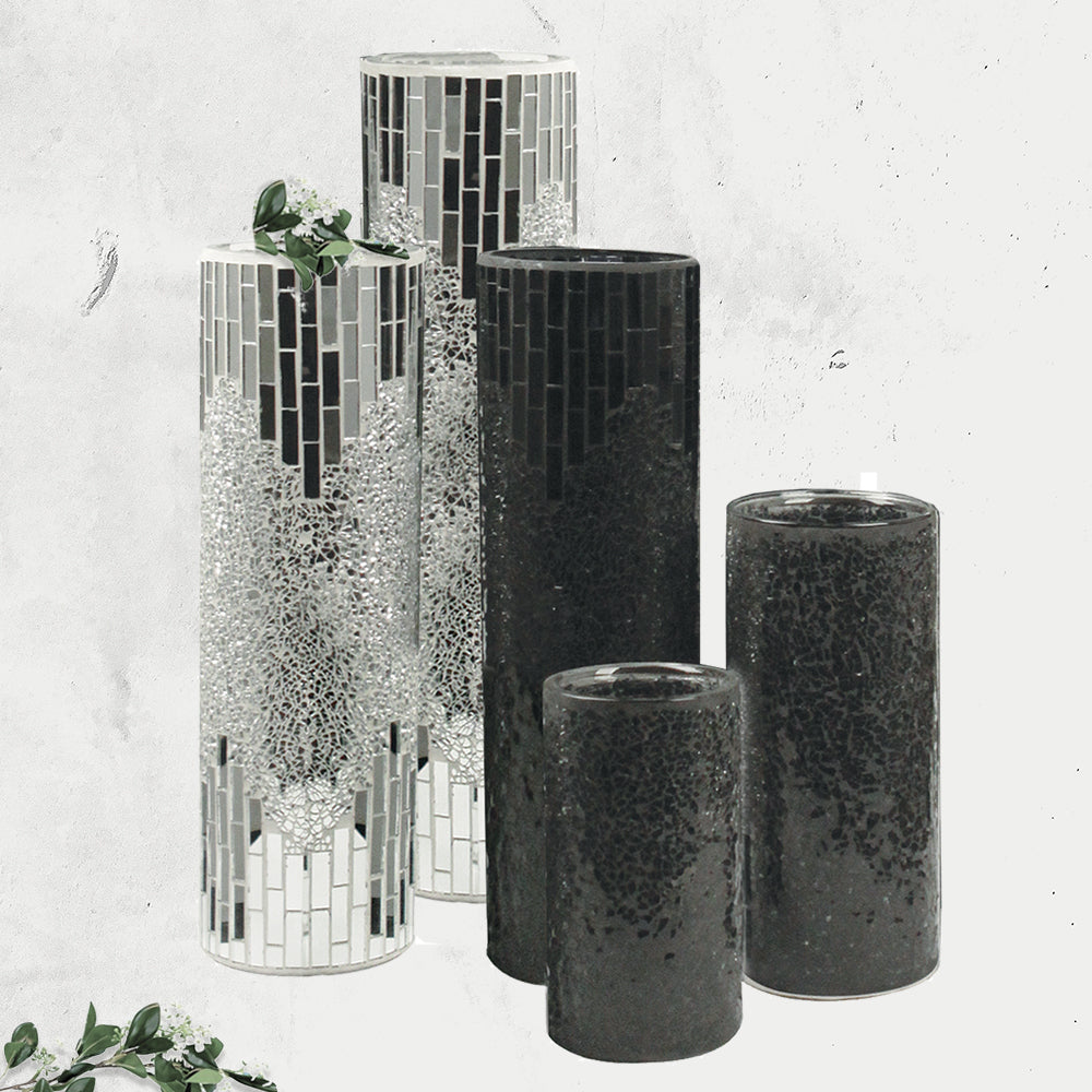 Mosaic Glass Cylinder - Wholesale Glass Floral Vases, Colorful Flower Vessels in Bulk & Decorative Containers For Florists | Unlimited Containers Inc