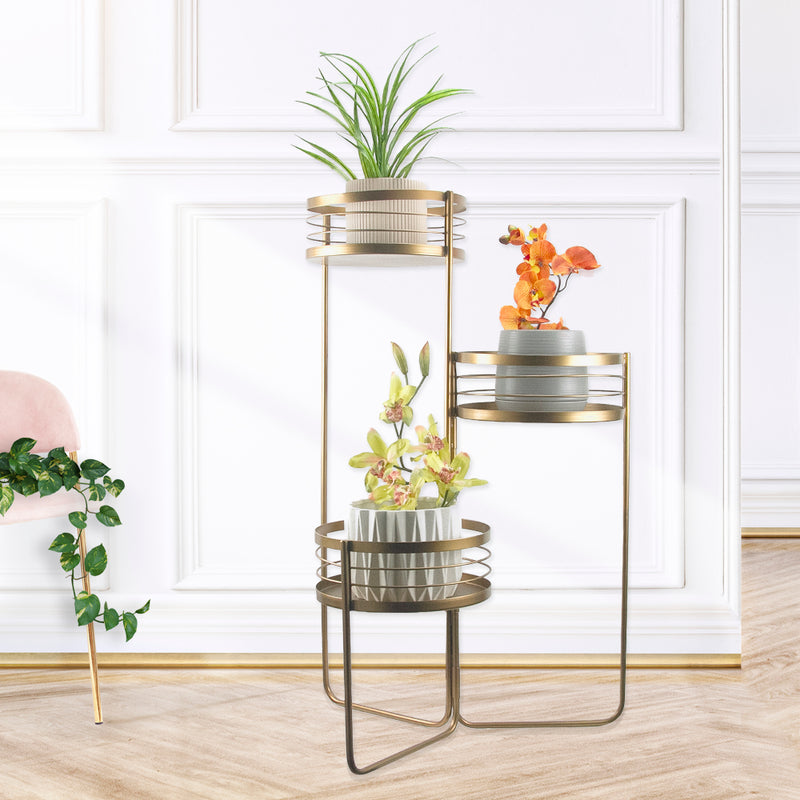 3-Tier Foldable Iron Plant Stand - Wholesale Designer Metal Candleholders & Candelabras, Modern Centerpieces, Contemporary Plant Stands in Bulk for Interior Design & Home Decor | Unlimited Containers Inc