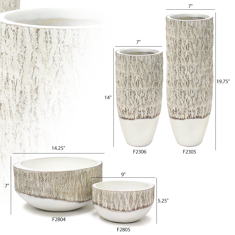 White Rustic Collection - Wholesale Poly Resin Vases for Flowers, Designer Poly Resin Columns, Aesthetic Stands and Modern Centerpieces in Bulk for Home Decor Industry | Unlimited Containers Inc