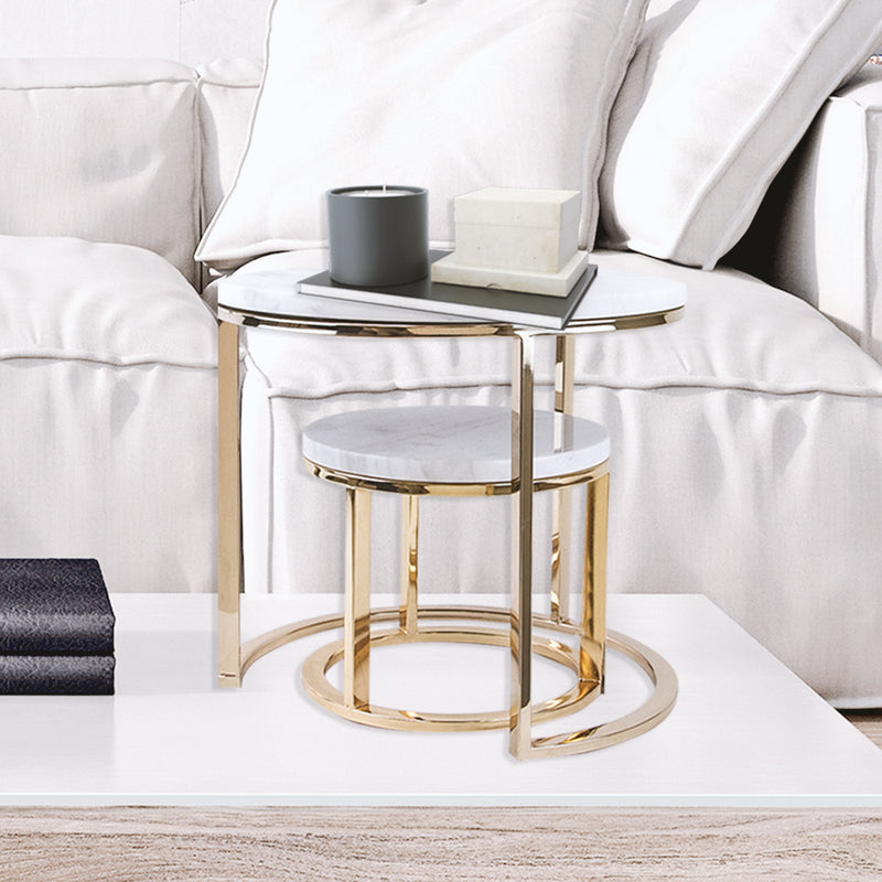 Mini Accent Gold Marble Table - Wholesale Designer Metal Candleholders & Candelabras, Modern Centerpieces, Contemporary Plant Stands in Bulk for Interior Design & Home Decor | Unlimited Containers Inc