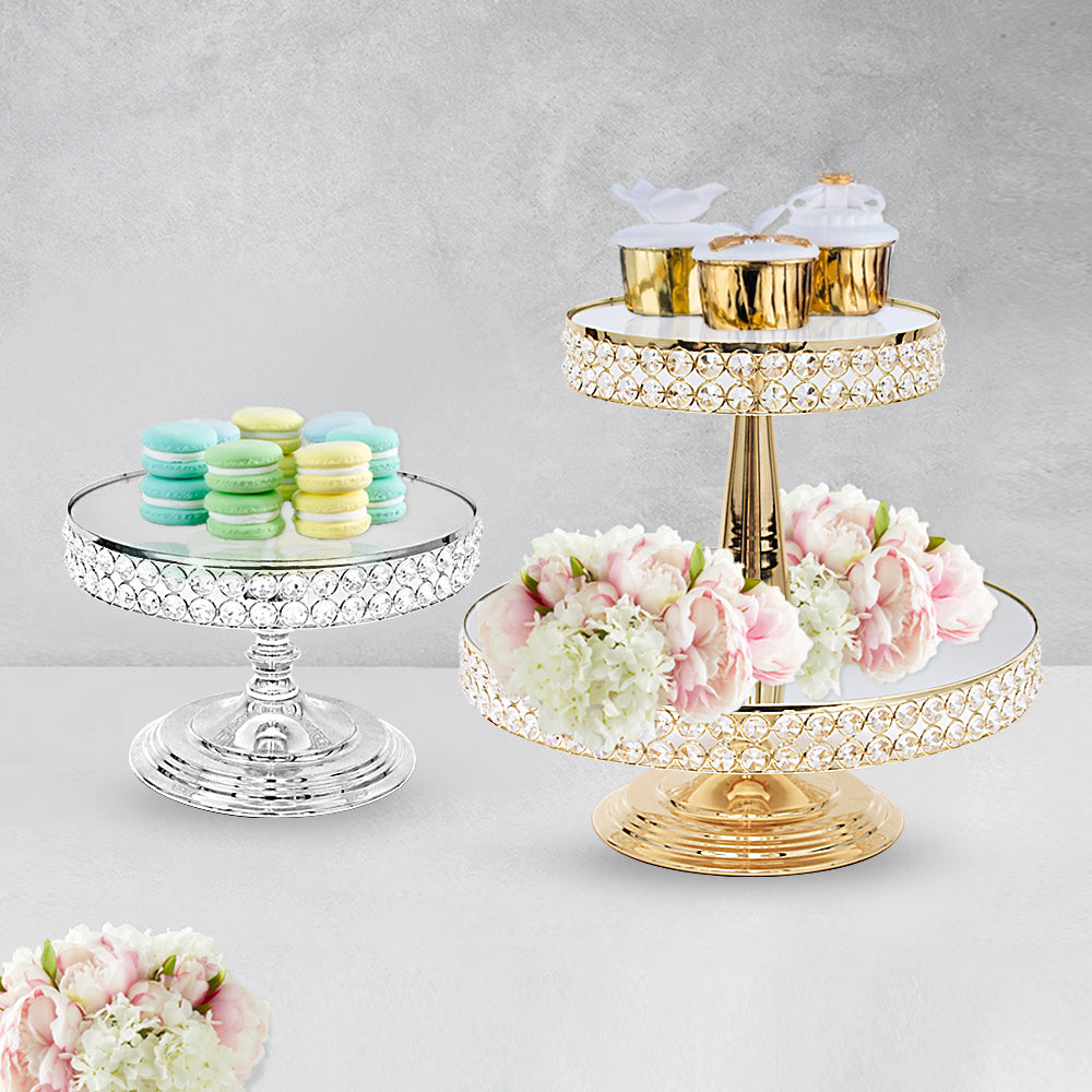 Crystal Single/Tiered Cake Stands - Wholesale Designer Metal Candleholders & Candelabras, Modern Centerpieces, Contemporary Plant Stands in Bulk for Interior Design & Home Decor | Unlimited Containers Inc