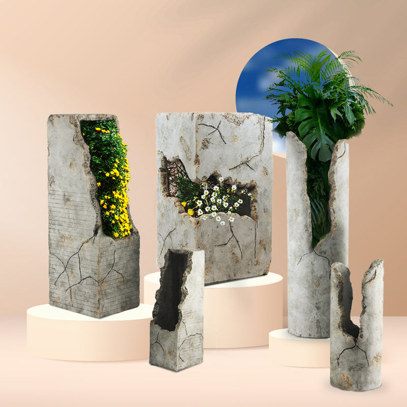 Prehistoric Poly Resin Collection - Wholesale Poly Resin Vases for Flowers, Designer Poly Resin Columns, Aesthetic Stands and Modern Centerpieces in Bulk for Home Decor Industry | Unlimited Containers Inc