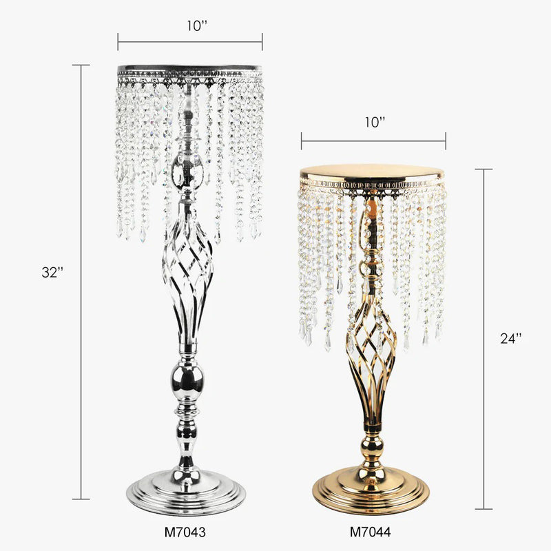 Hanging Crystals Floor/Table Cake Stand - Wholesale Designer Metal Candleholders & Candelabras, Modern Centerpieces, Contemporary Plant Stands in Bulk for Interior Design & Home Decor | Unlimited Containers Inc
