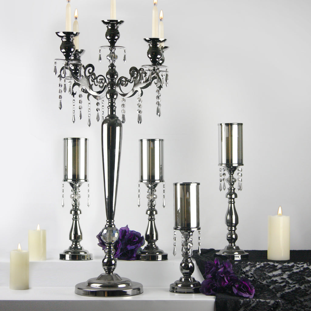 Pearlized Black Candelabra with Premium Crystals