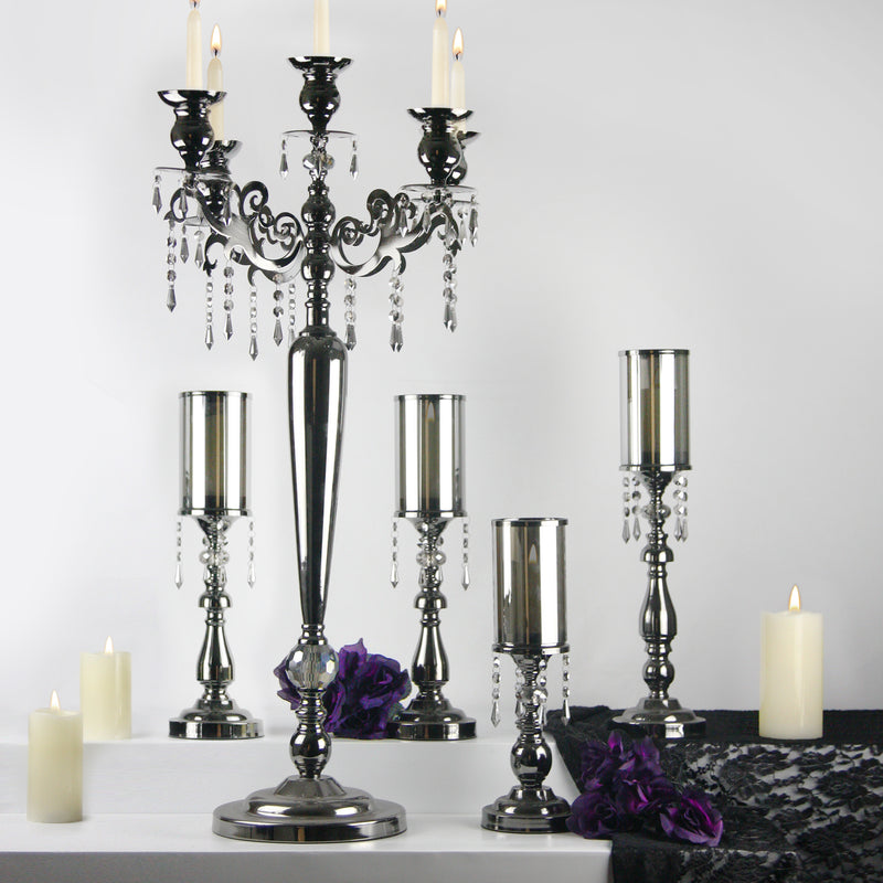Pearlized Black Candelabra with Premium Crystals - Wholesale Designer Metal Candleholders & Candelabras, Modern Centerpieces, Contemporary Plant Stands in Bulk for Interior Design & Home Decor | Unlimited Containers Inc