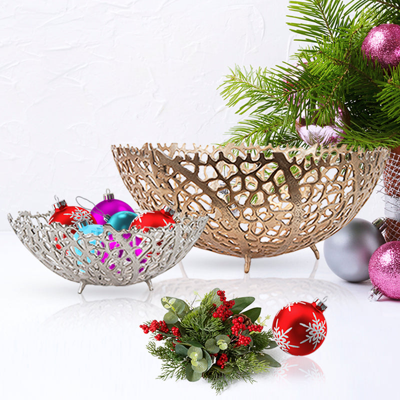 Aluminum Coral Striped Bowl - Wholesale Designer Metal Candleholders & Candelabras, Modern Centerpieces, Contemporary Plant Stands in Bulk for Interior Design & Home Decor | Unlimited Containers Inc